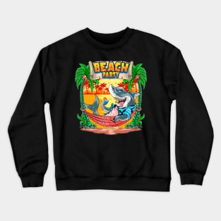 Shark in the summer beach party Crewneck Sweatshirt